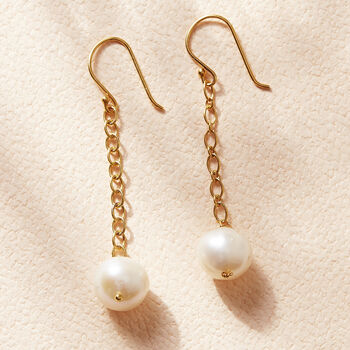 White Pearl Gold Plated Silver Chain Earrings, 2 of 5