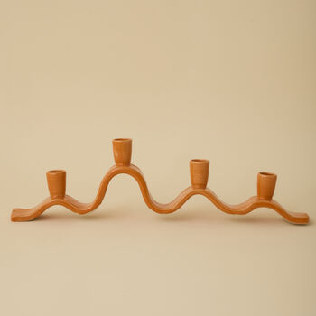 Handmade Orange Wavy Ceramic Candelabra For Four Candles, 3 of 9