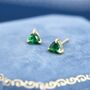 Trillion Cut Emerald Green Cz Stud Earrings, thumbnail 2 of 11