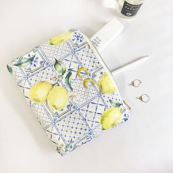 Personalised Lemon Print Make Up Pouch Bag, 4 of 6