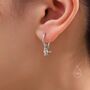 Sterling Silver Minimalist Robin Bird Dangle Huggie Hoops, thumbnail 2 of 10