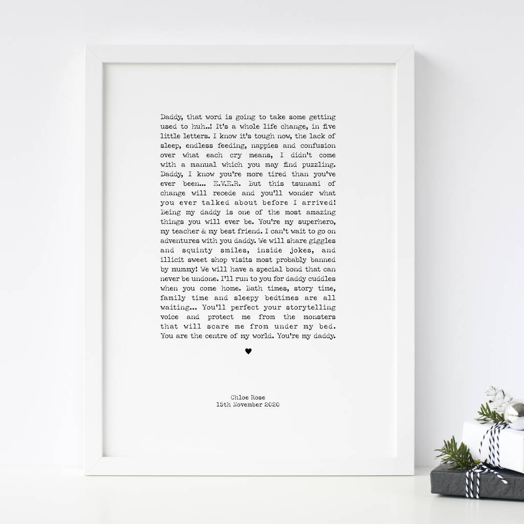 Newborn Letter To New Daddy Print By The Stamford Studio ...