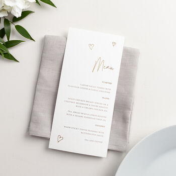 Scattered Hearts Foiled Menus With Optional Place Cards, 4 of 4