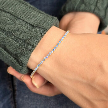 Blue Topaz December Birthstone Dainty Tennis Bracelet, 2 of 3