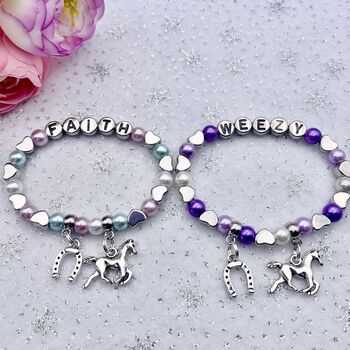 Personalised Horse + Horse Shoe Charm Bracelet, 6 of 7