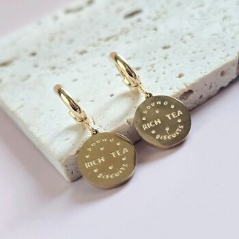 Rich Tea Biscuit Gold Plated Huggie Hoop Earrings, 5 of 6