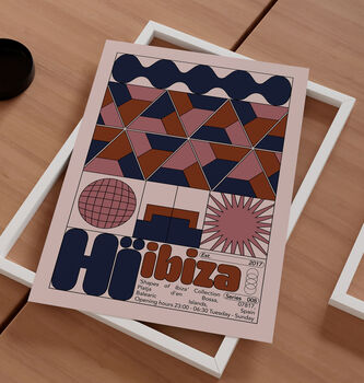Hï Ibiza Club Print | Poster | Wall Art | Geometric | Dj | Clubbing | Patterned | Bauhaus | Print | House Music, 5 of 9