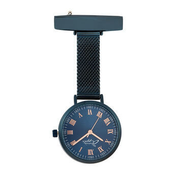 Rose Gold And Blue Roman Numeral Mesh Nurse Fob Watch, 2 of 3