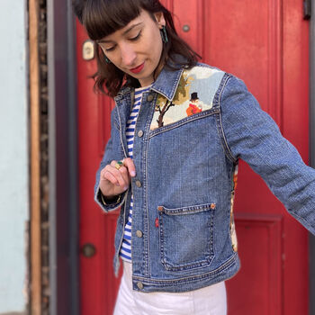 Caleche Vintage Tapestry Upcycled Denim Jacket, 2 of 4