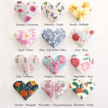 Birth Flower February Violet Origami Heart Card, 2 of 12