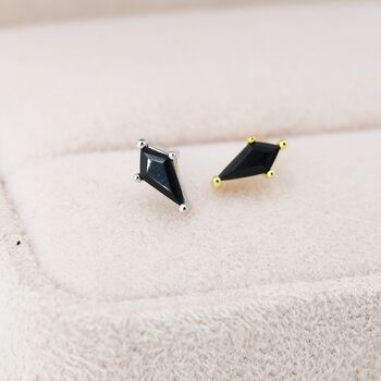 Sterling Silver Extra Tiny Black Cz Rhombus Stud Earrings, 3 of 12