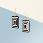 Black And White Geometric Rectangle Earrings • Gold Plated Sterling Silver Hooks, thumbnail 5 of 9