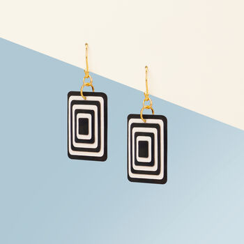 Black And White Geometric Rectangle Earrings • Gold Plated Sterling Silver Hooks, 5 of 9