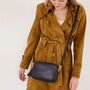 Navy Leather Crossbody Bag With Navy And Gold Strap, thumbnail 9 of 9