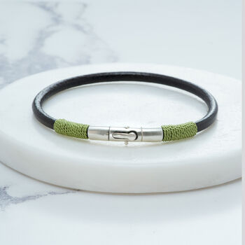 Personalised Sterling Silver, Leather And Silk Bracelet, 7 of 8