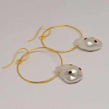 Baroque Pearl Gold Hoop Earrings, 7 of 7