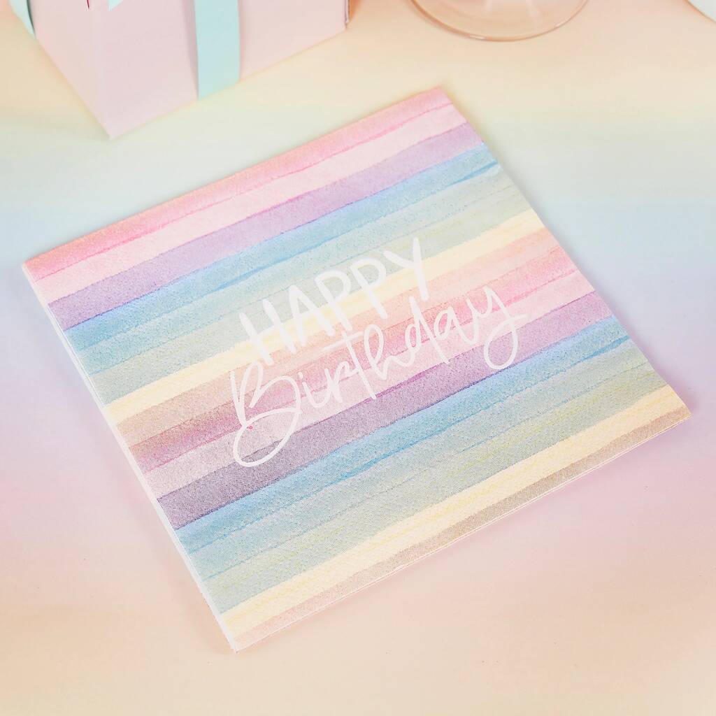16 Rainbow 'Happy Birthday' Paper Napkins, 1 of 3