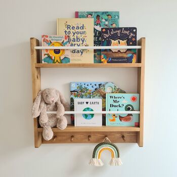 Nursery Bookcase With Rail And Pegs, Nursery Decor, 6 of 11