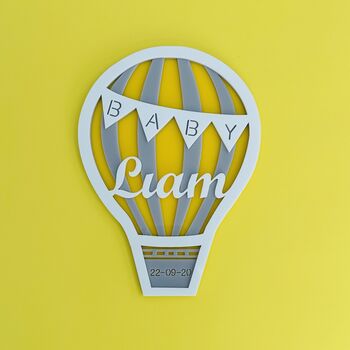 Personalised Hot Air Balloon New Baby Gift Wall Plaque, 5 of 12