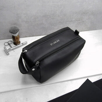 Personalised Men's Large Leather Wash Bag, 3 of 7