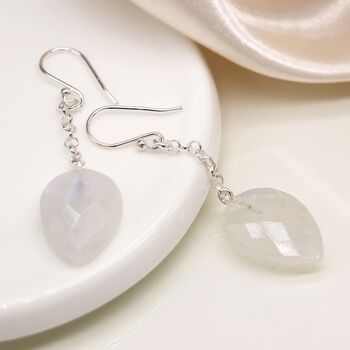 Sterling Silver Rainbow Moonstone Chain Drop Earrings, 2 of 7