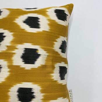 Square Ikat Silk Cushion Gold And Black Spot, 4 of 7