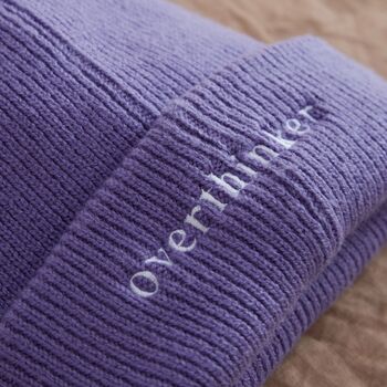 Personalised Slogan Cuffed Beanie Hat In Violet, 4 of 4