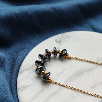 Black Round Disc Pearl Pendant Necklace, 7 of 7