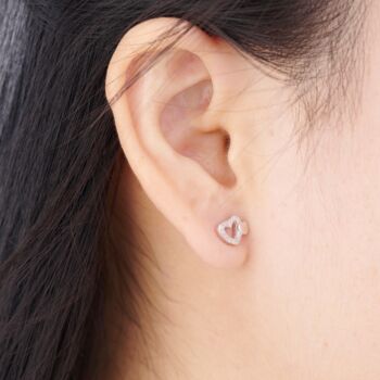 925 Sterling Silver Cz Heart Stud Earrings, 6 of 7