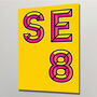 Se8 London Postcode Neon Typography Print, thumbnail 1 of 4