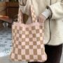 Back To School Bag, Knitted Checkered Tote Bag, thumbnail 3 of 7