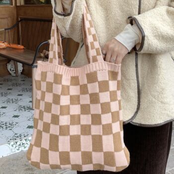 Back To School Bag, Knitted Checkered Tote Bag, 4 of 7