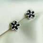 Sterling Silver Tiny Black Or White Flower Stud Earrings, thumbnail 6 of 9