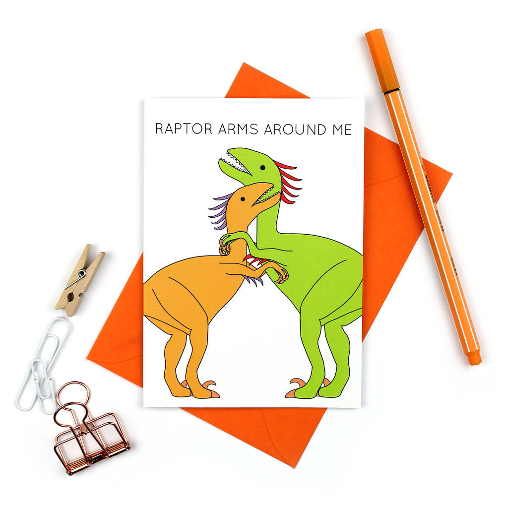 Raptor Arms Around Me Dinosaur Valentine's Day Card, 1 of 3