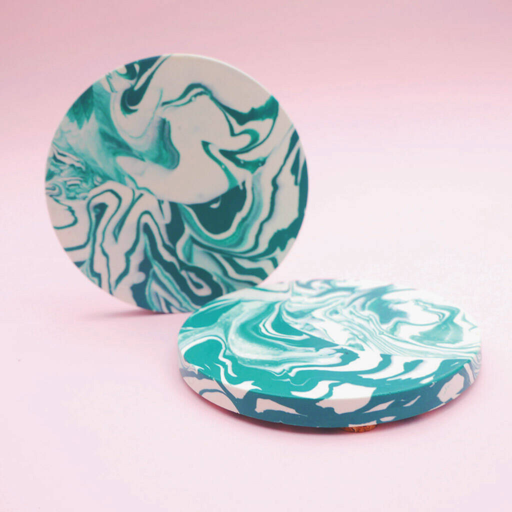 Deep Blue Marble Jesmonite Coaster Set By Abbey Lou Studio