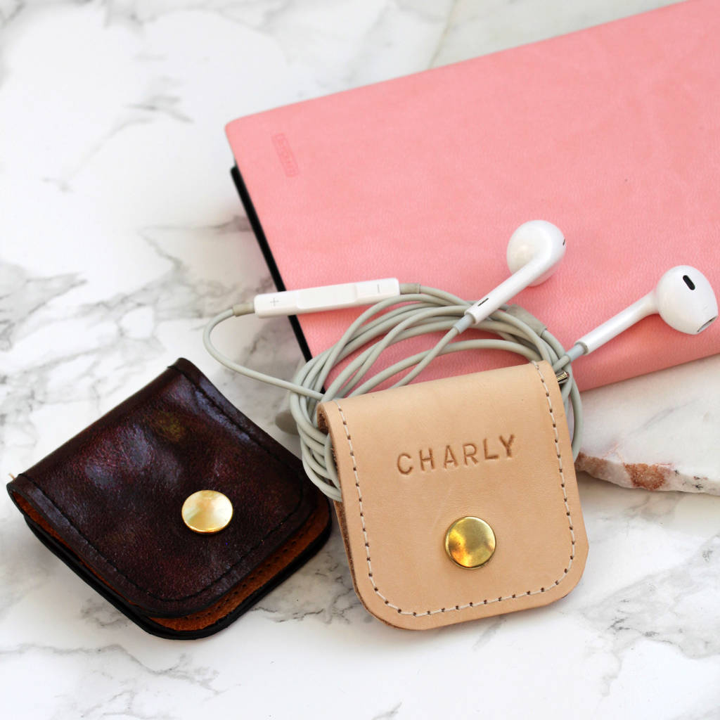 personalised leather earphones holder by posh totty designs creates