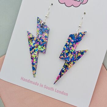 Blue, Pink And Yellow Lightning Bolt Earrings Small And Large, 6 of 7