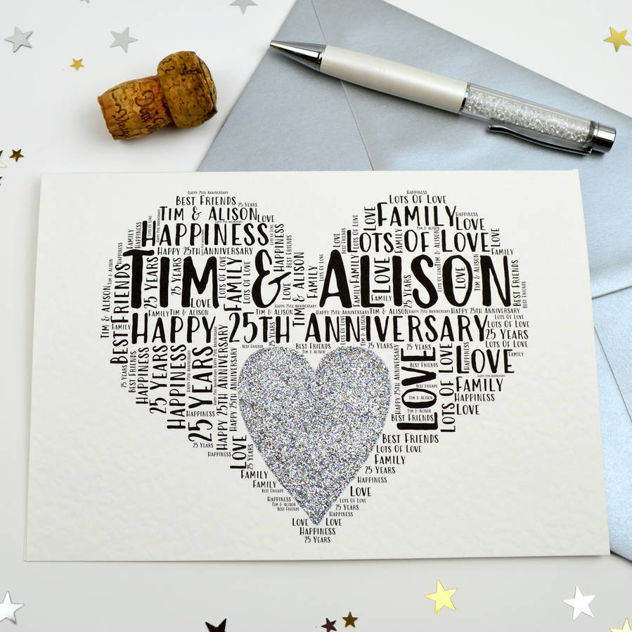 Personalised 25th Wedding Anniversary Love Sparkle Card, 1 of 12
