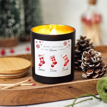 Personalised Christmas Stockings Family Scented Candle Gift, 7 of 9