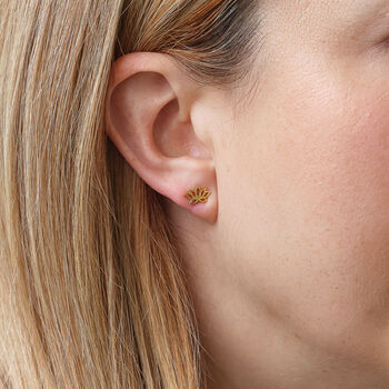 Gold Plated Lotus Flower Stud Earrings, 2 of 3