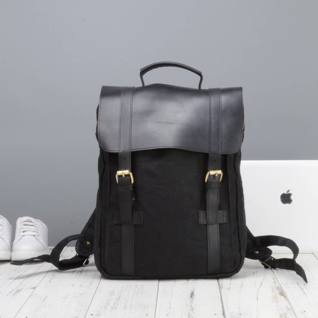 waxed canvas and leather backpack waterproof by eazo | 0
