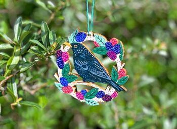 Blackbirds And Blackberries Christmas Decoration, 2 of 4