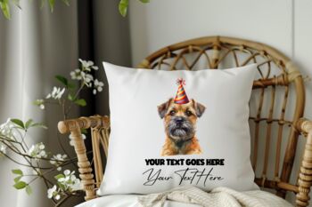 Personalised Border Terrier Birthday Congratulations Party Cushion, 2 of 2