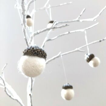 White Acorn Pom Pom Christmas Decorations, 2 of 11