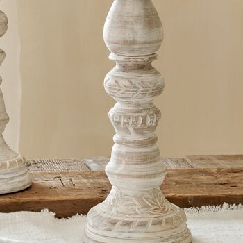 White Distressed Wooden Candlestick, 2 of 7