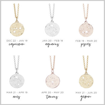 Star Sign Zodiac Necklace Silver Or Gold, 4 of 10