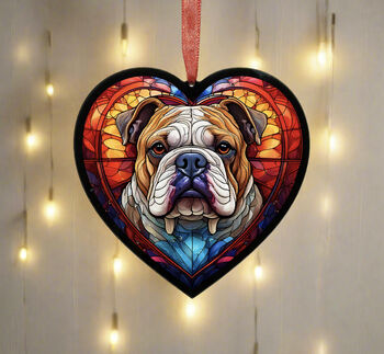 Bulldog Stained Glass Effect Heart Suncatcher, 2 of 6