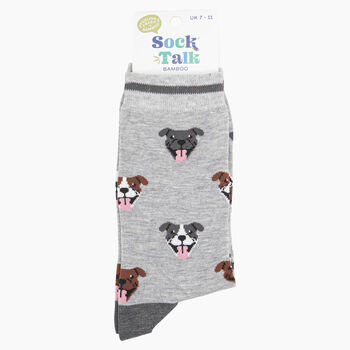 Men's Bamboo Socks Grey Staffy Bull Terrier, 3 of 4