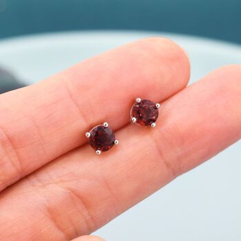 Sterling Silver Genuine Garnet Stud Earrings, 8 of 11