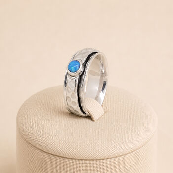 Personalised Hammered Sterling Silver Blue Opal Spinner Ring, 4 of 8